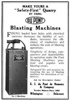 Image of an advertisement for DuPont Blasting Machines with the slogan Make Yours a Safety-First Quarry